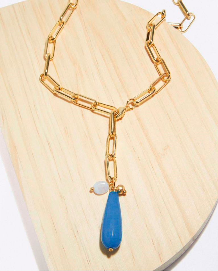 Necklace with natural stone teardrop Blue