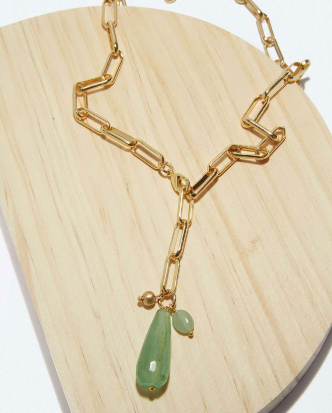 Necklace with natural stone teardrop Green