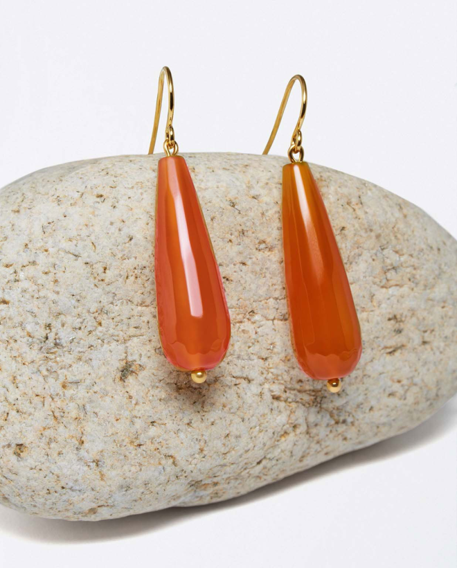 Boucle d'oreille en forme de goutte en pierre natu Orange