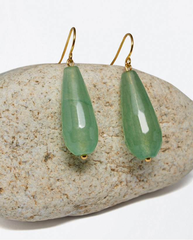 Boucle d'oreille en forme de goutte en pierre natu Vert