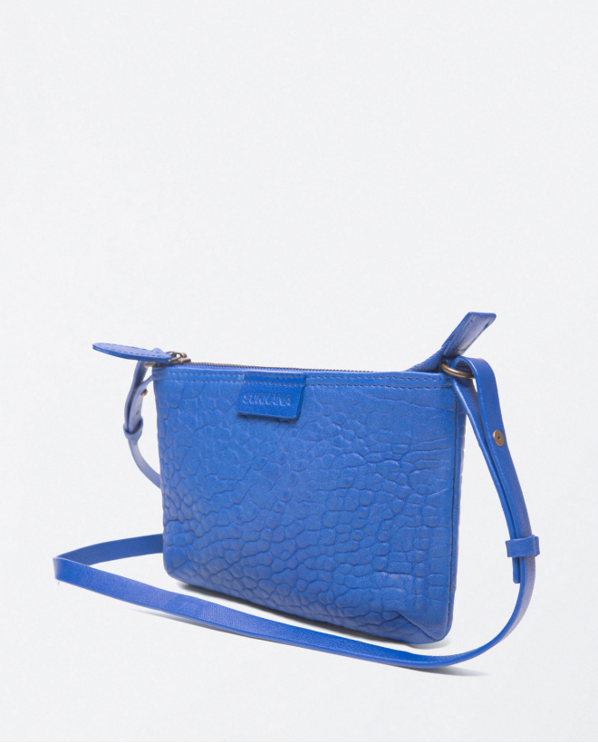 Smooth embossed leather flat shoulder bag Blue