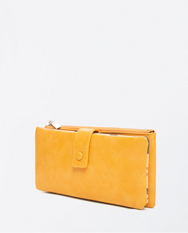 Long wallet with card holder and smooth coin purse Yellow