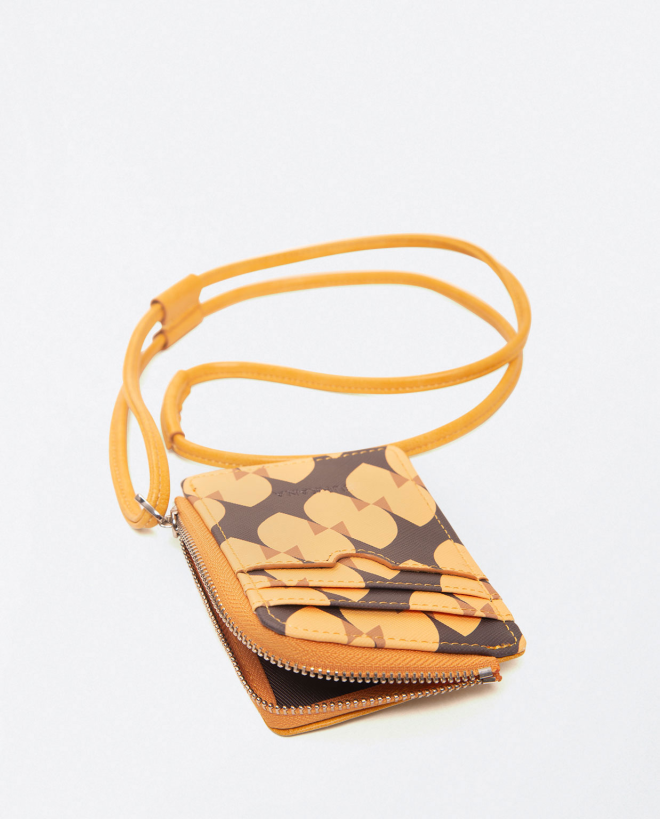 Card holder purse with printed drawstring Yellow