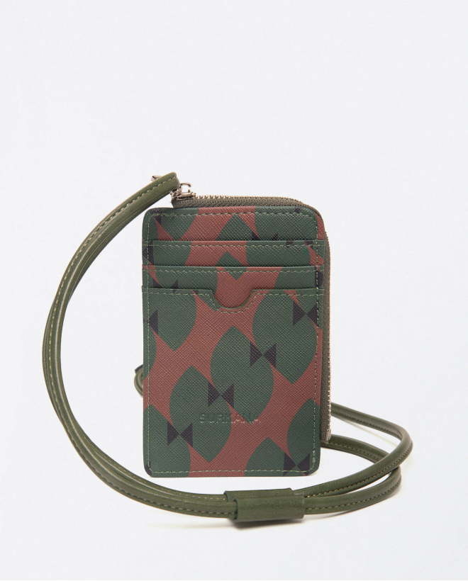 Card holder purse with printed drawstring Green