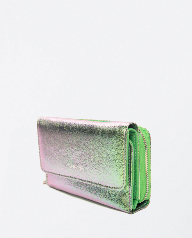 Medium wallet with metallic flap Green