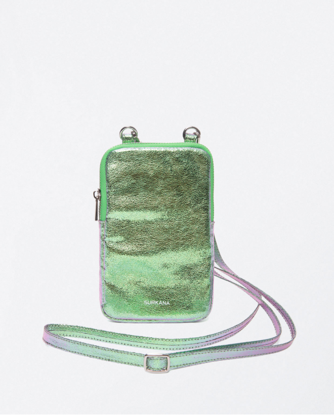 Adjustable metallised mobile phone holder with sho Green