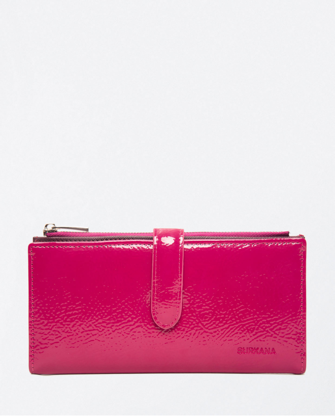 Long wallet with patent leather card holder and co Fuchsia