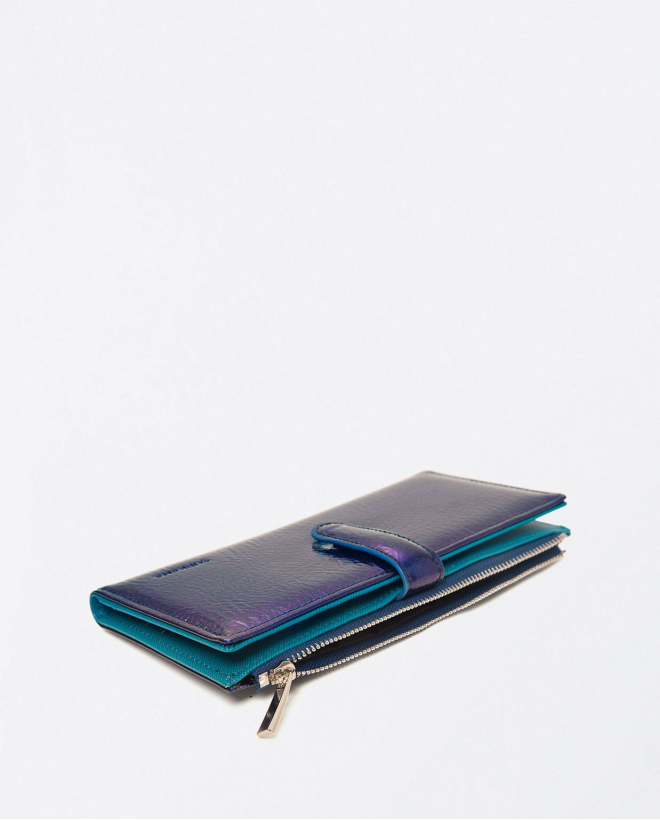 Portefeuille long avec porte-cartes et étui à monn Bleu
