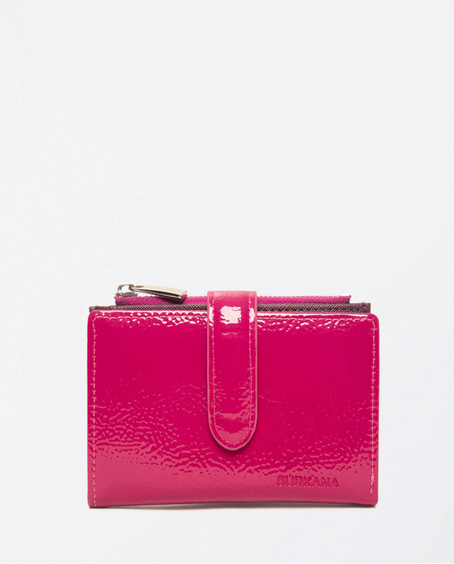 Medium wallet with card holder and patent leather Fuchsia