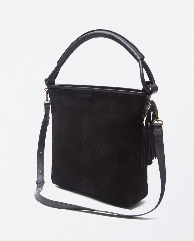 Smooth short leather shoulder bag with short handl Black