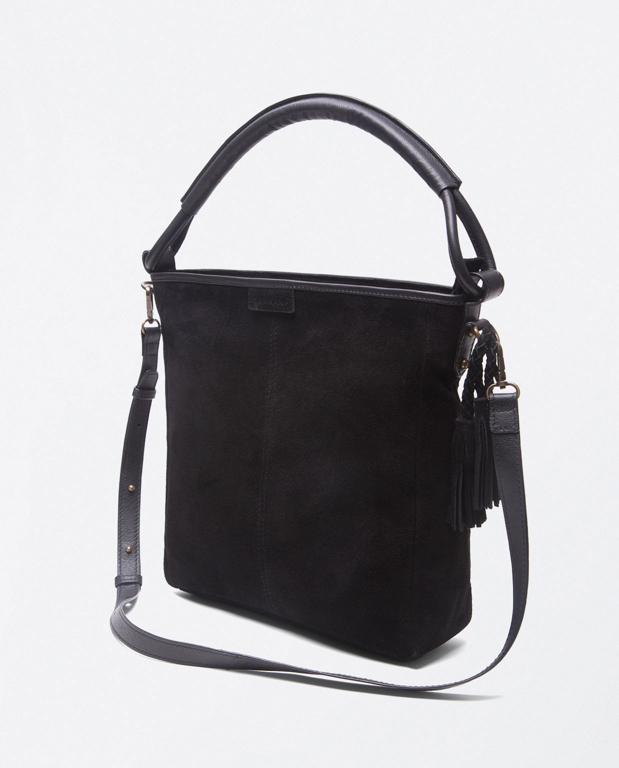 Smooth short leather shoulder bag with short handl Black