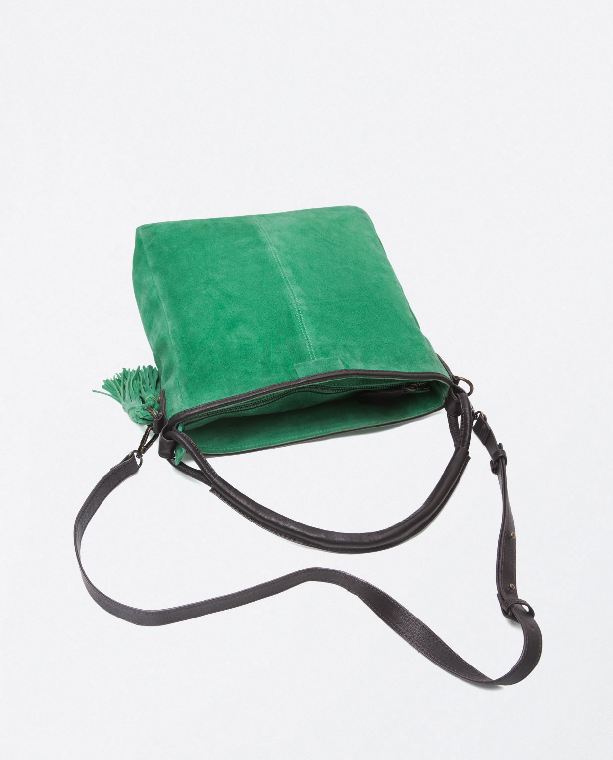 Smooth short leather shoulder bag with short handl Green