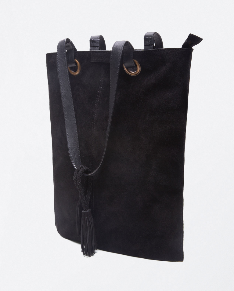 Smooth leather shopper bag with smooth handles Black