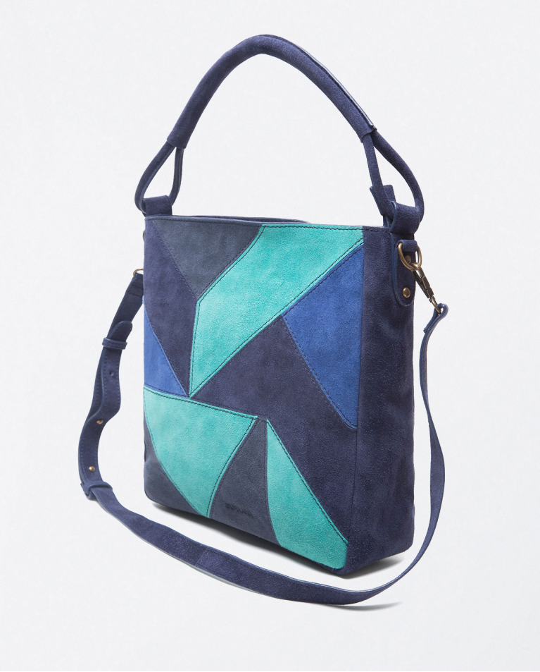 Geometric printed leather shoulder bag Blue