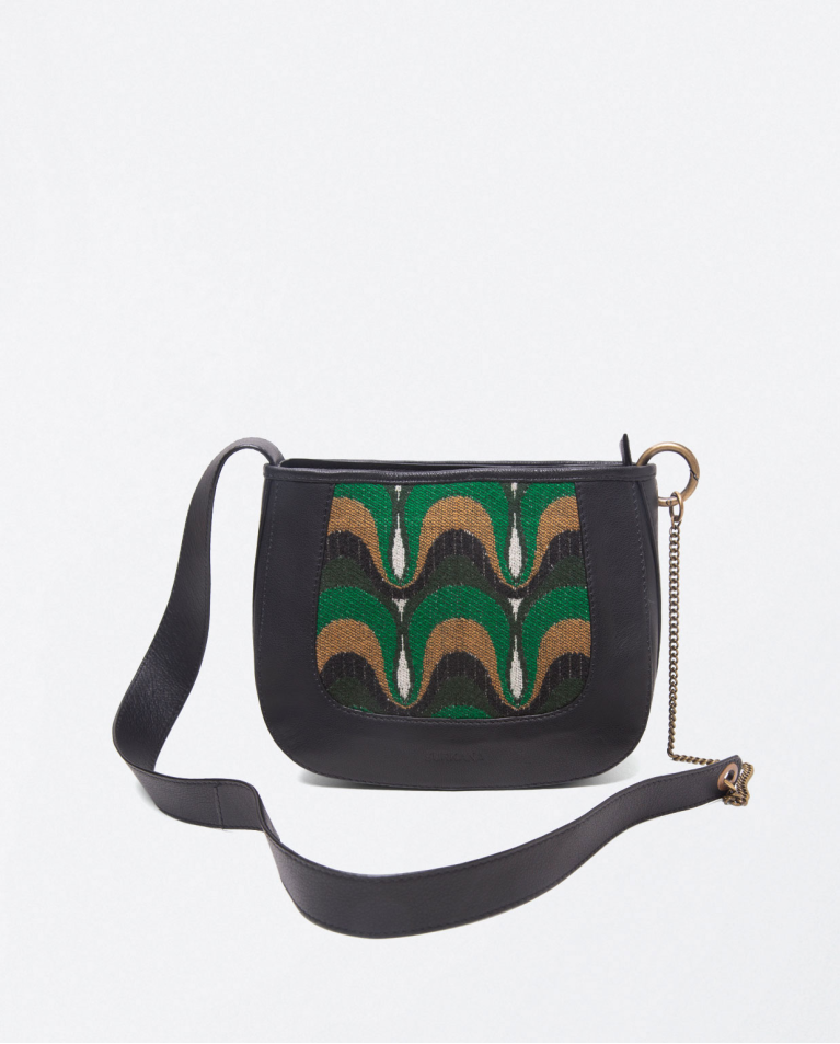 Jacquard chain shoulder bag with green ripples Green