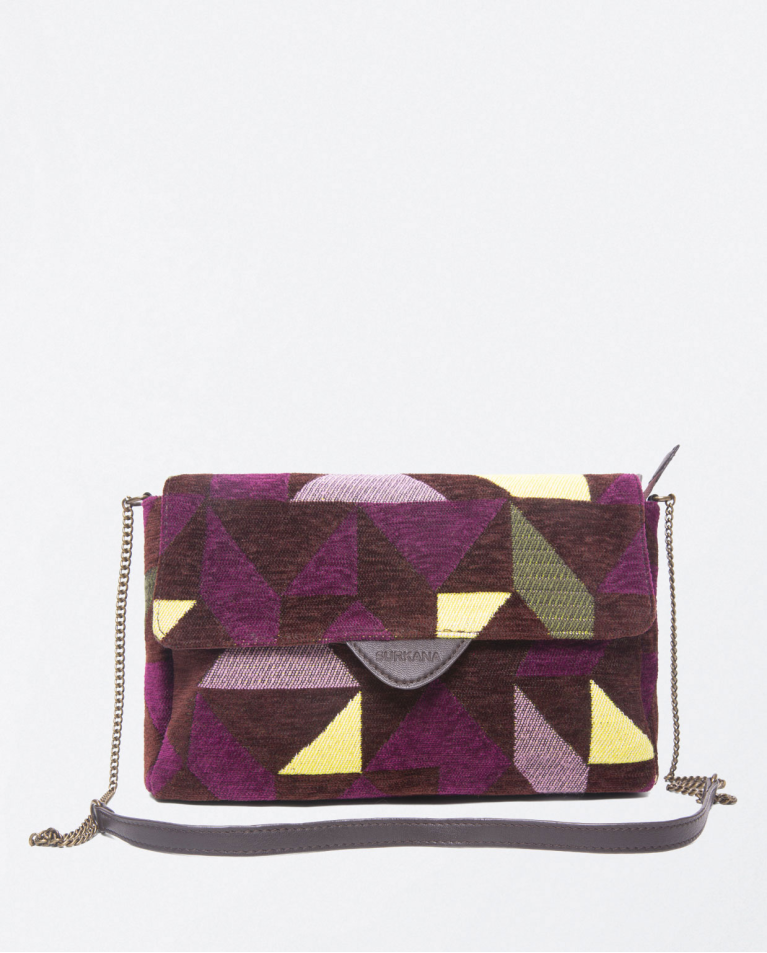 Printed jacquard chain shoulder bag with flap Brown