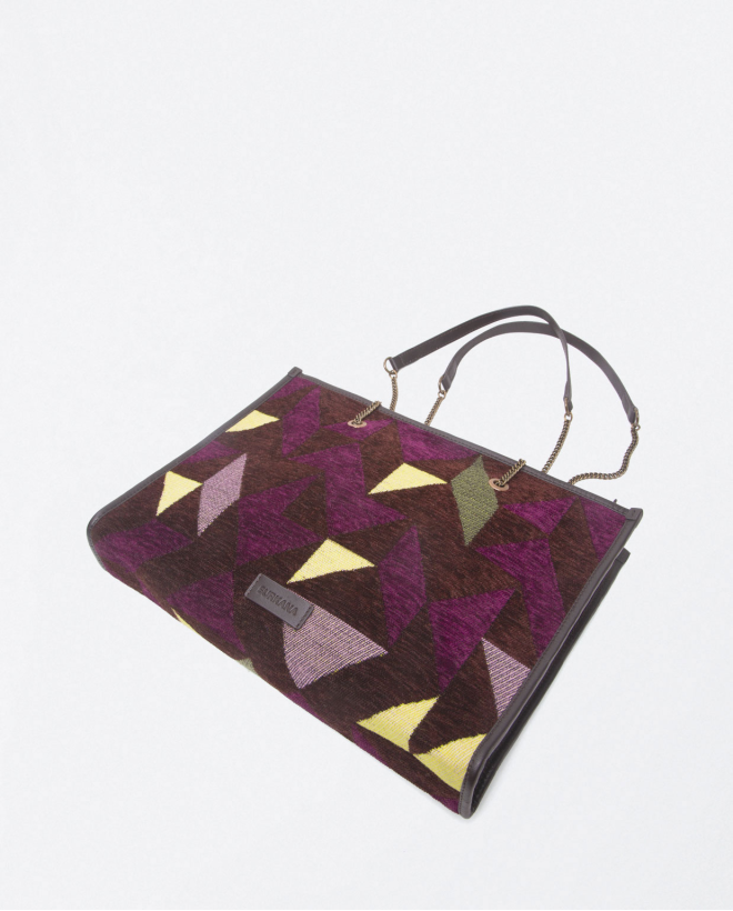 Flat printed jacquard shopper with chain Brown
