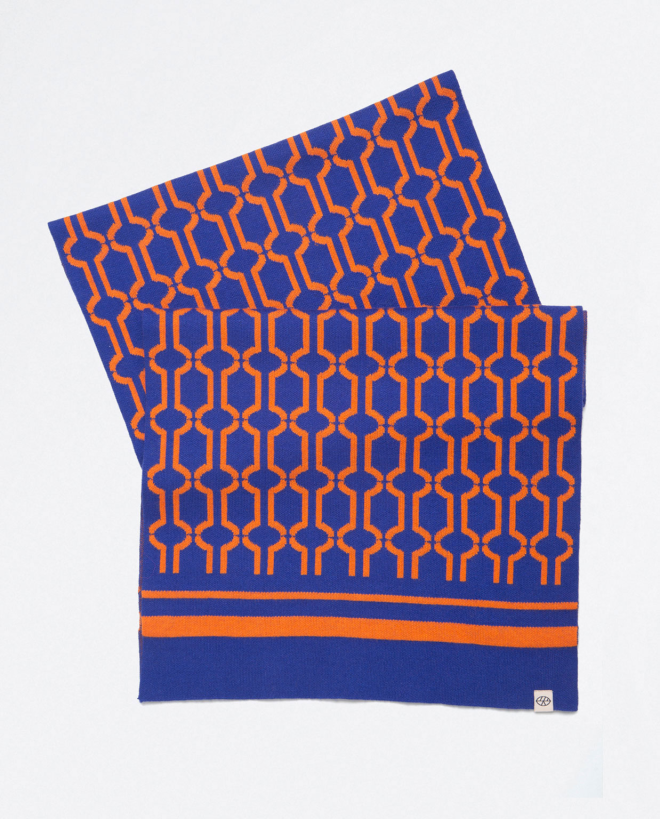 Écharpe tricotée à motifs géométriques Bleu cobalt