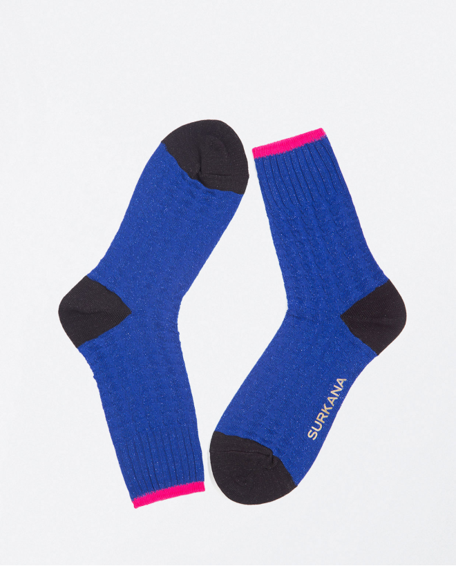 Printed short sock with a touch of glitter Blue