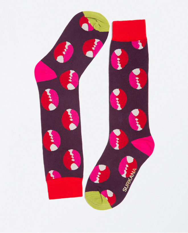 Printed knitted long sock Red
