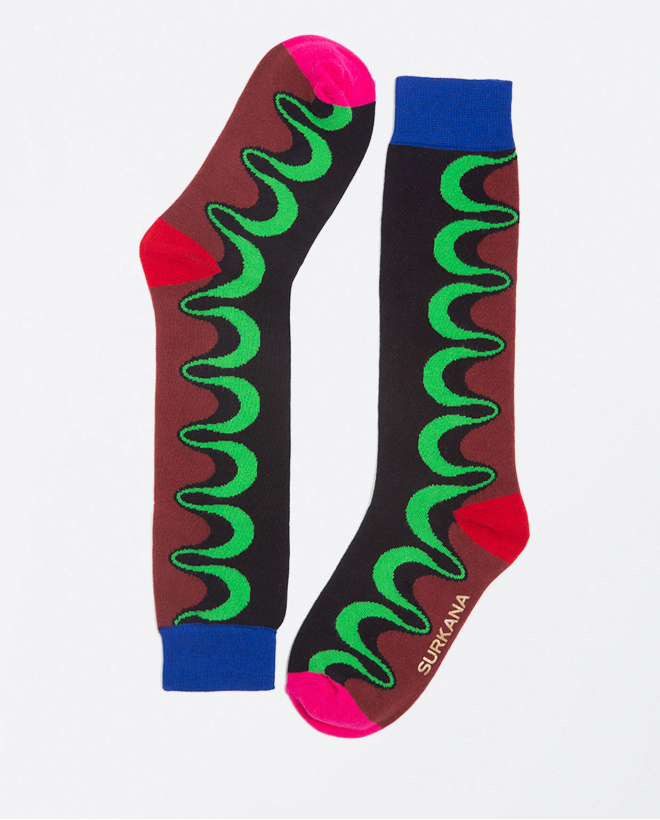 Printed knitted long sock Green
