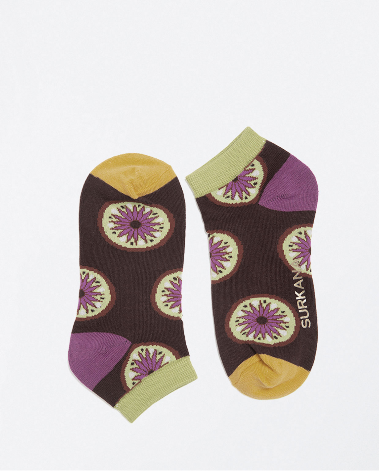 Printed knitted ankle socks Brown