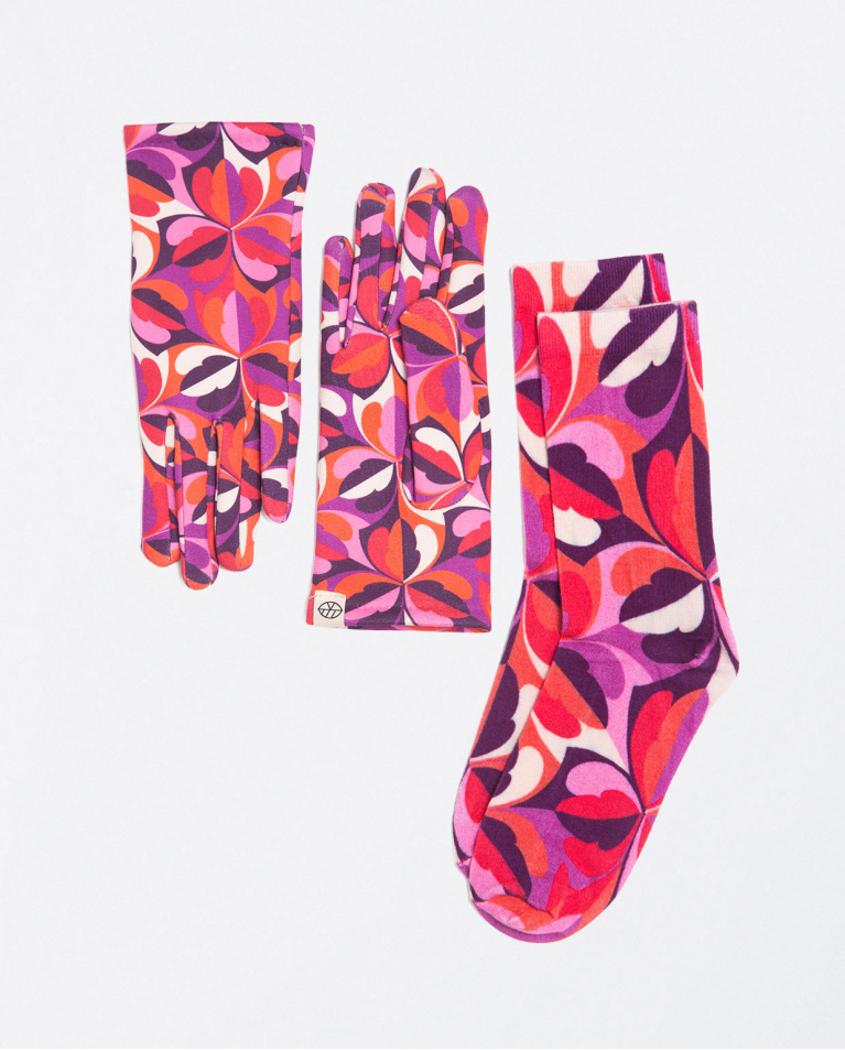 Printed socks and gloves set Red