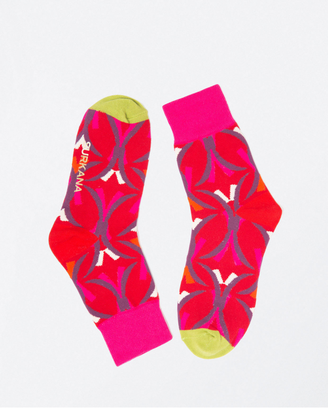 Printed knitted short sock Red