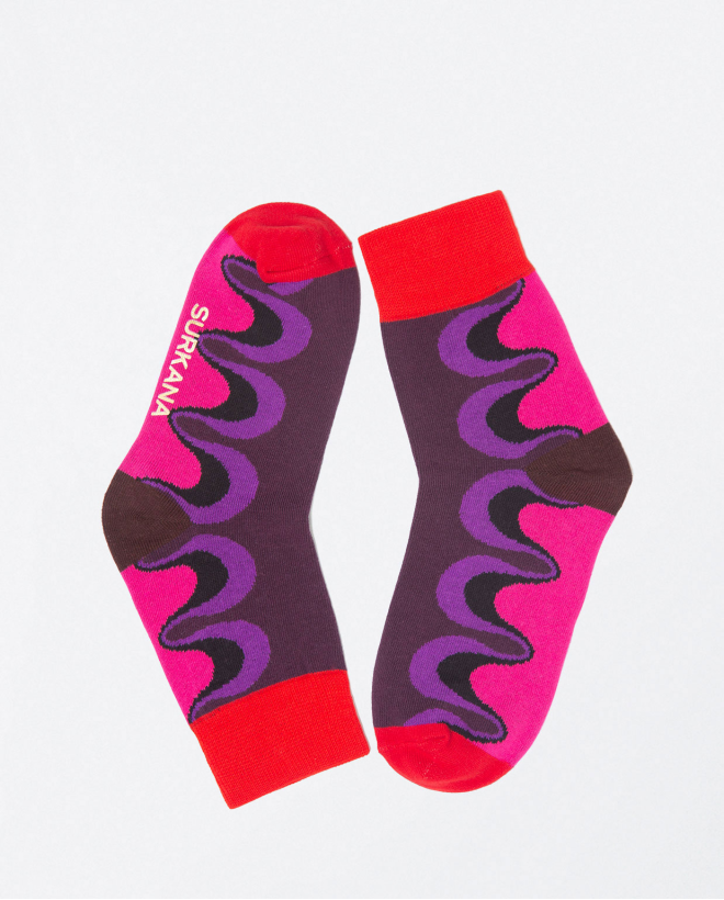 Printed knitted short sock Purple