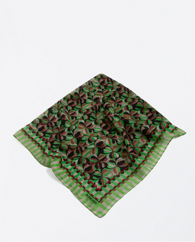 Floral print silk scarf Green