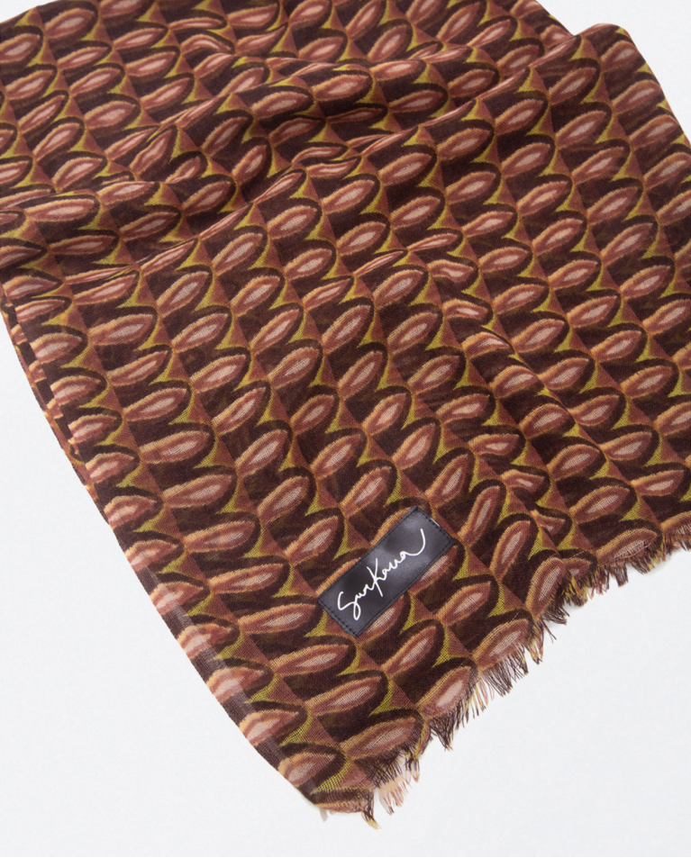 Geometric print woollen scarf Brown