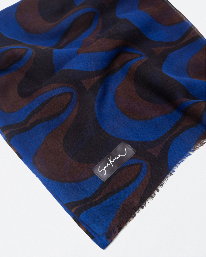 Woollen scarf waves print Blue