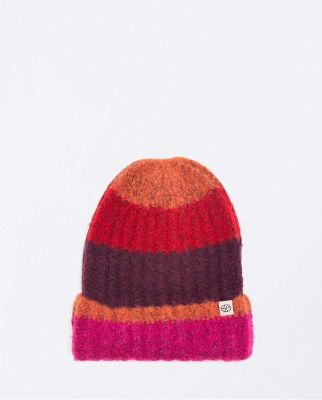 Striped ribbed hat Red