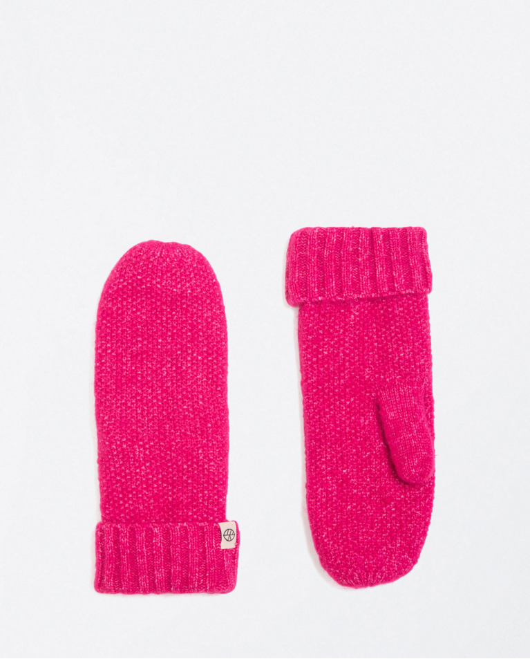 Plain rice knitted mittens Fuchsia