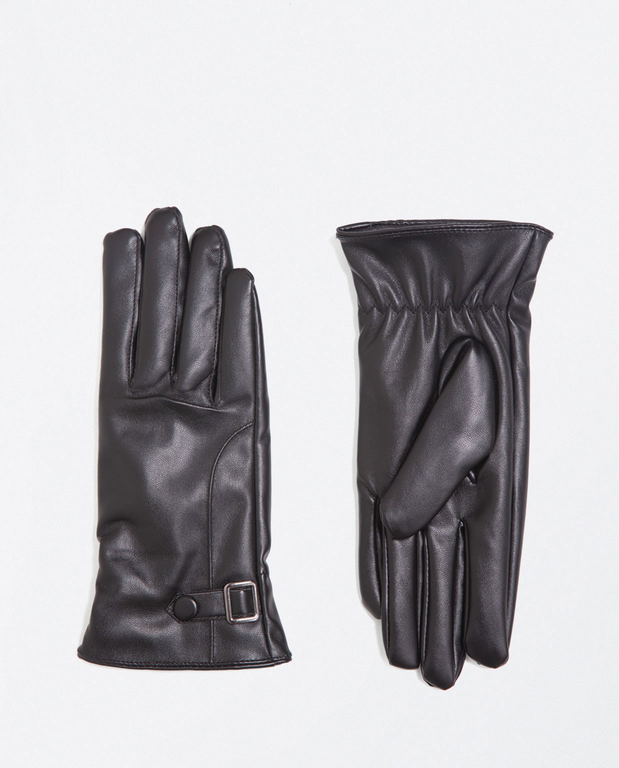 Plain lined leather gloves Black