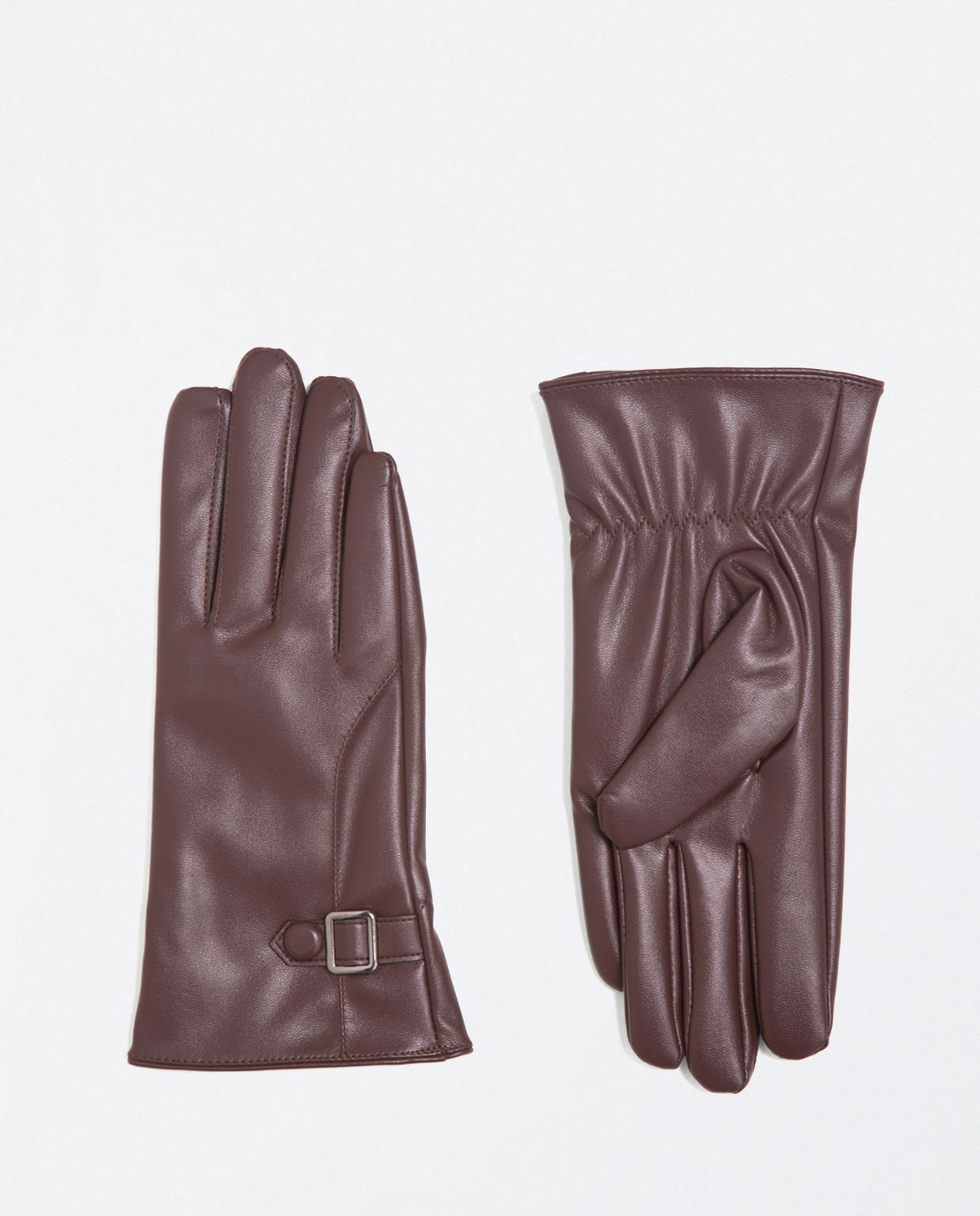 Plain lined leather gloves Beige