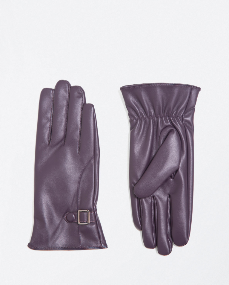 Plain lined leather gloves Purple