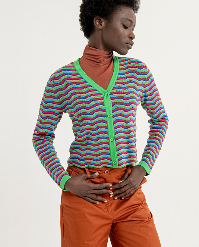 Striped short cardigan with V-neckline Multi