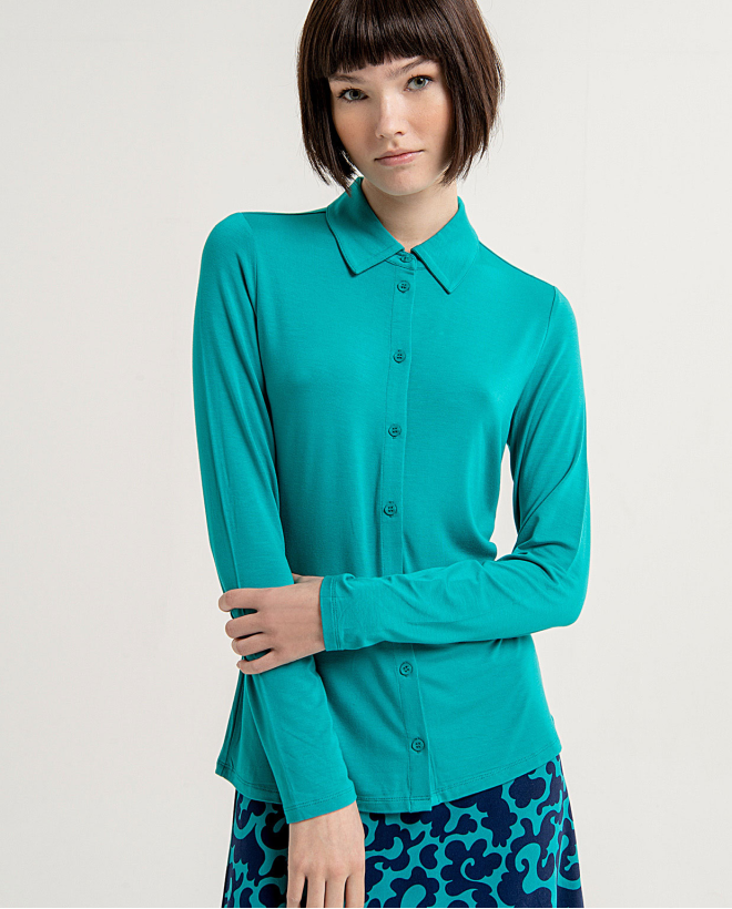 Elasticated and plain fitted shirt Turquoise
