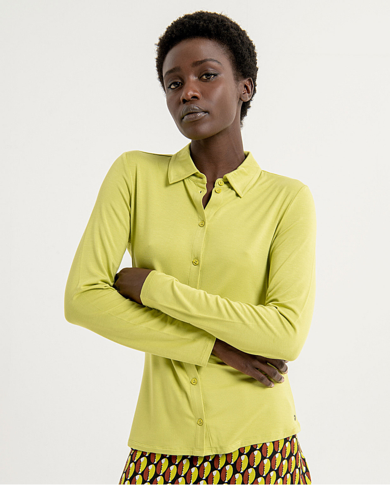 Elasticated and plain fitted shirt Acid green