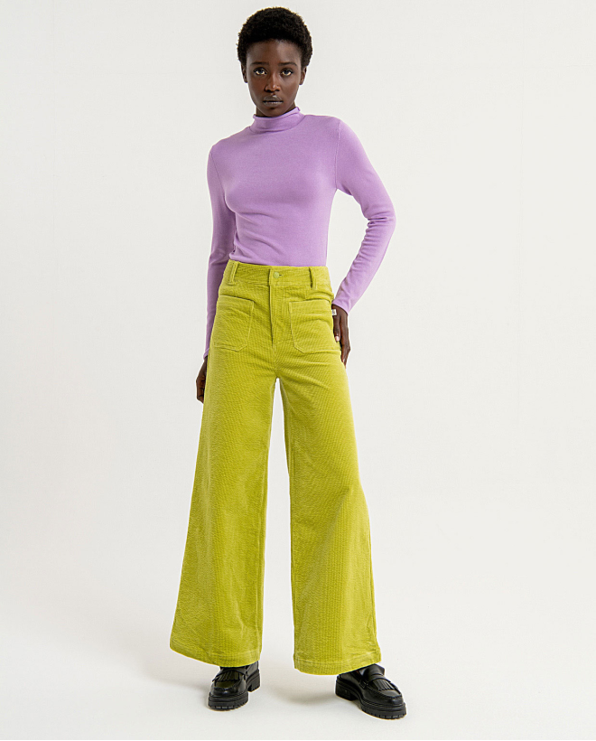 Plain corduroy flare trousers with pockets Green