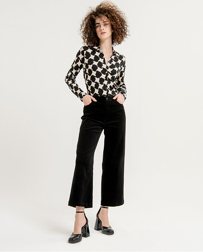 Plain corduroy 5-pocket straight trousers with poc Black