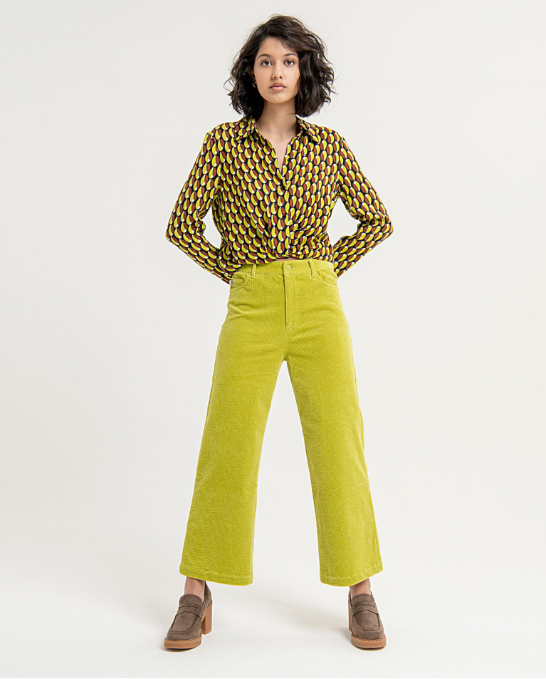 Plain corduroy 5-pocket straight trousers with poc Green