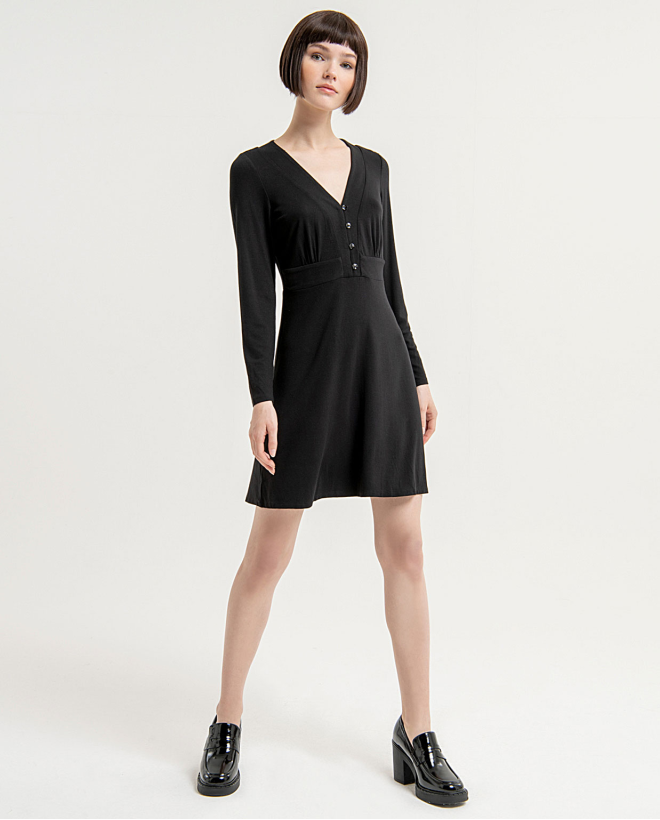 Smooth short dress with gathered V-neckline Black