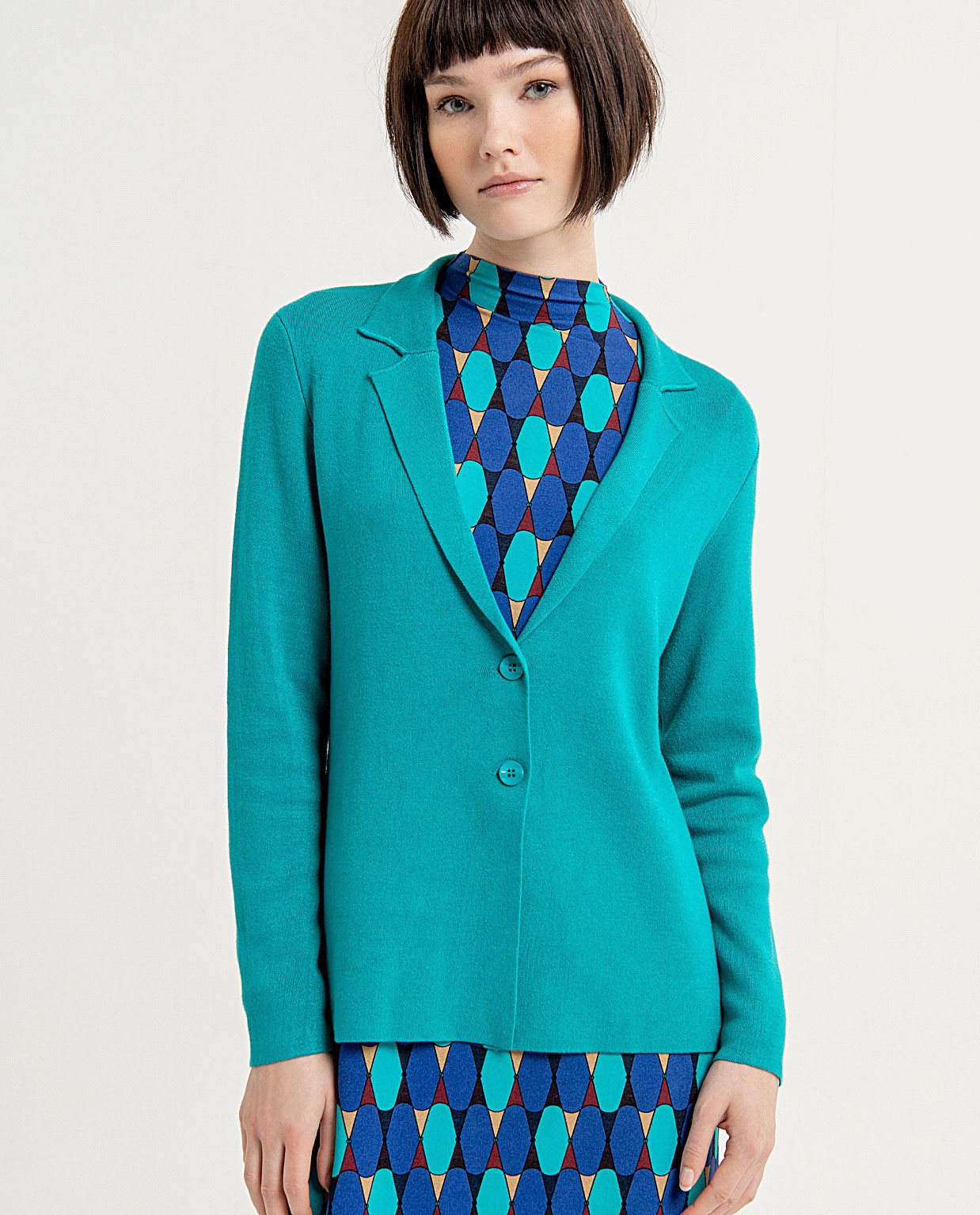 Plain ribbed knitted cardigan Turquoise