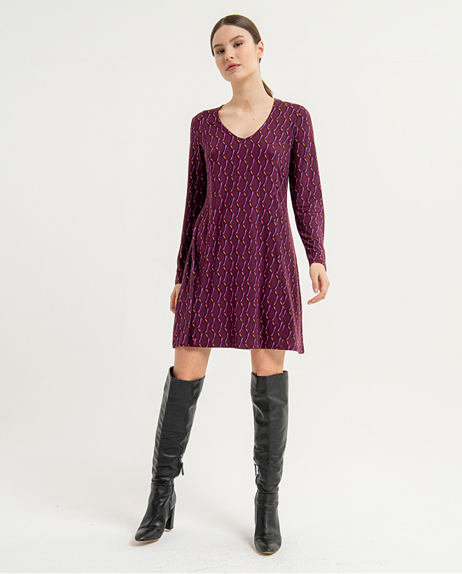 Short, stretchy V-neck dress Purple