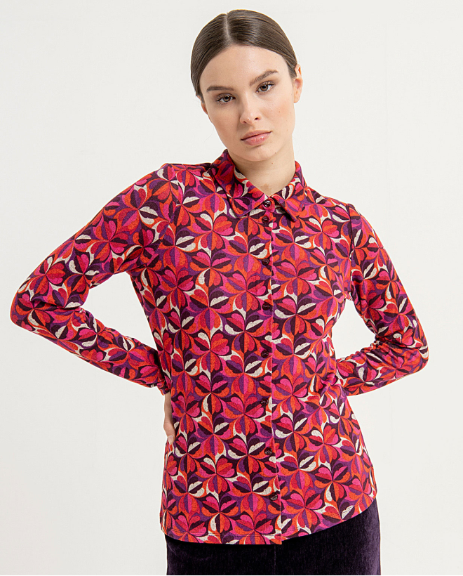 Stretch stretch printed fitted shirt Red