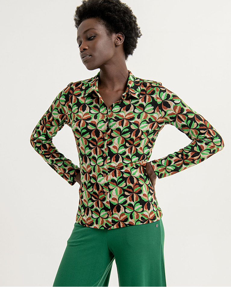 Stretch stretch printed fitted shirt Green