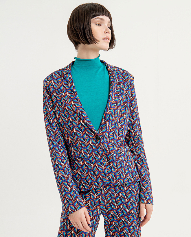 Stretch and printed fitted blazer Blue
