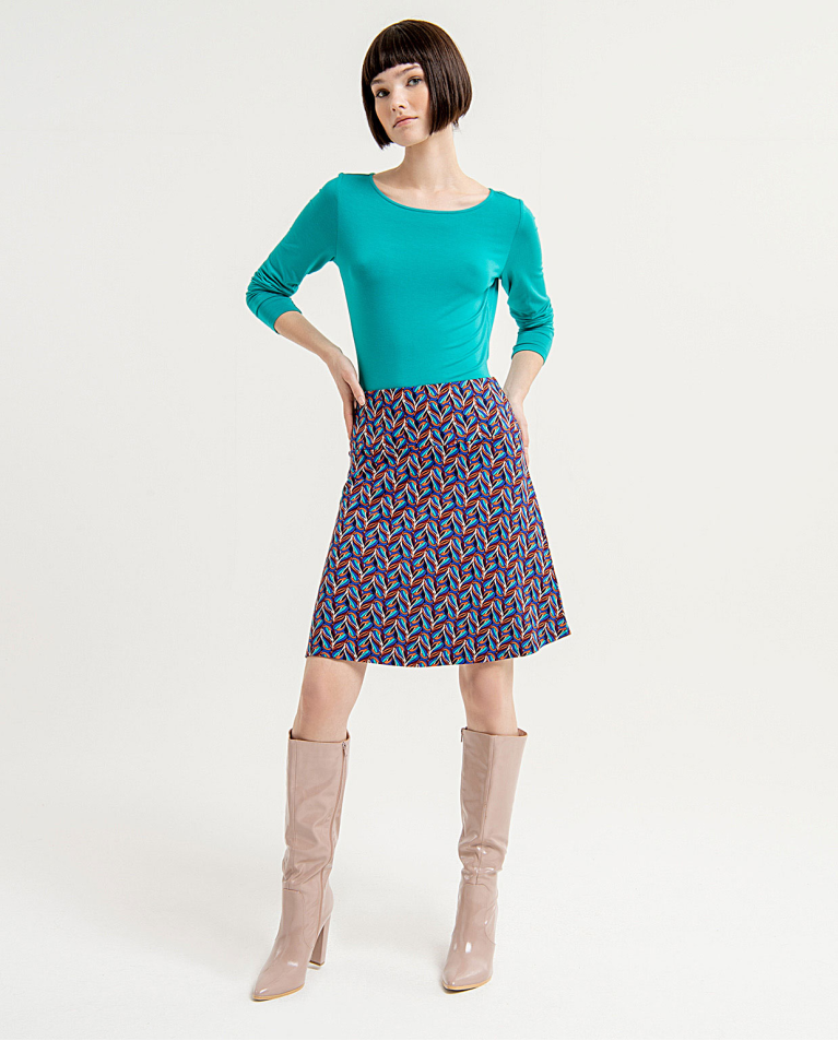 Printed elasticated short flared skirt Blue